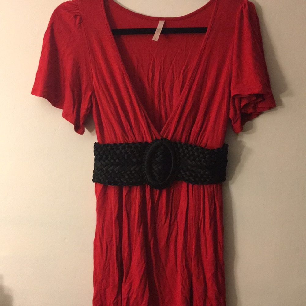 Belted red top